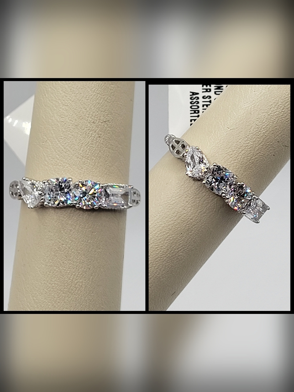 JTV 925 Sterling Silver CZ Ring Rhodium Rainbow Sparkle Size 10 Statement